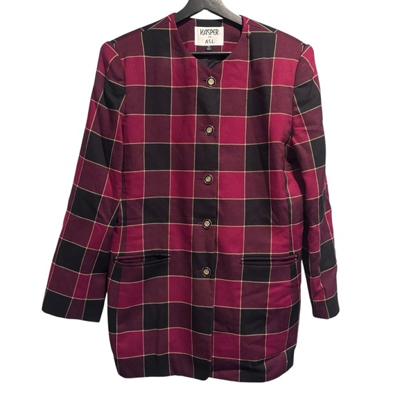 Kasper ASL Red Vintage Plaid Blazer Jacket Size 10 - Picture 4 of 11